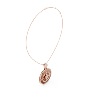 Three-quarter-view: Round Diamond Necklace with Pave Setting in 14k Rose Gold - Lab Grown - Driona Jewels