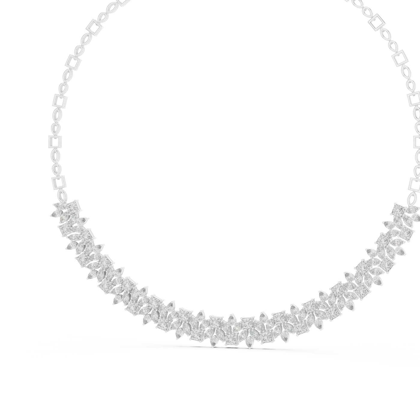 Front-view: Round Diamond Necklace with Pave Setting in 14k White Gold - Lab Grown - Driona Jewels