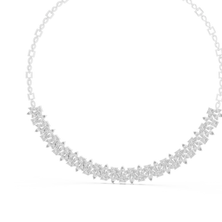 Front-view: Round Diamond Necklace with Pave Setting in 14k White Gold - Lab Grown - Driona Jewels