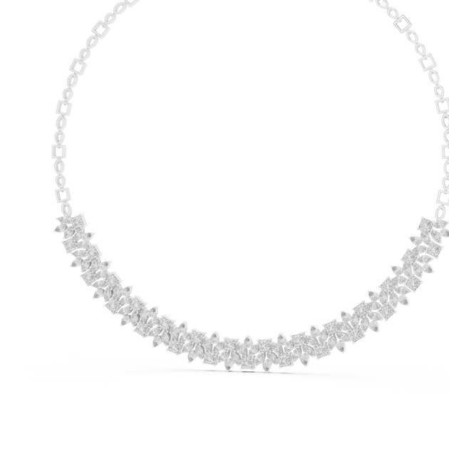 Front-view: Round Diamond Necklace with Pave Setting in 14k White Gold - Lab Grown - Driona Jewels