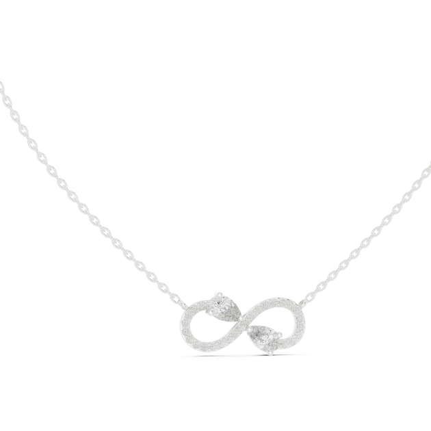 Front-view: Round Diamond Necklace with Pave Setting in 14k White Gold - Lab Grown - Driona Jewels