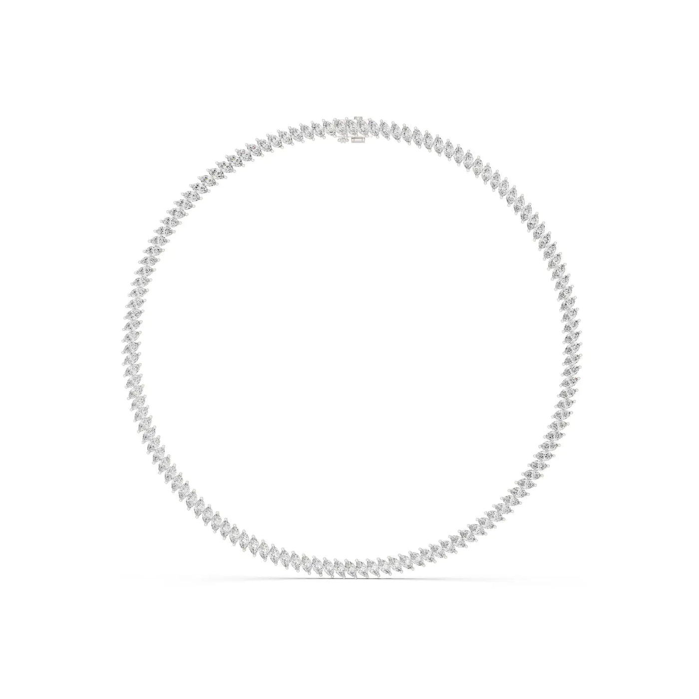Front View: Round Diamond Necklace with Pave Setting in 14k White Gold - Lab Grown - Driona Jewels