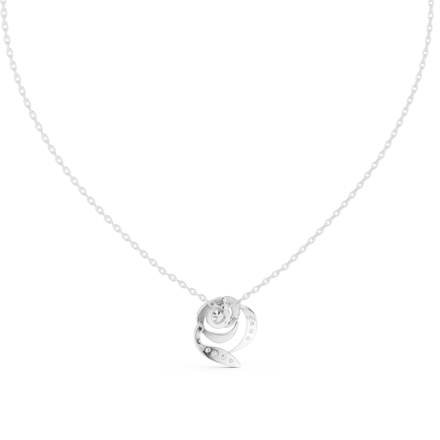 Front-View: Round Diamond Necklace with Pave Setting in 14k White Gold - Lab Grown - Driona Jewels