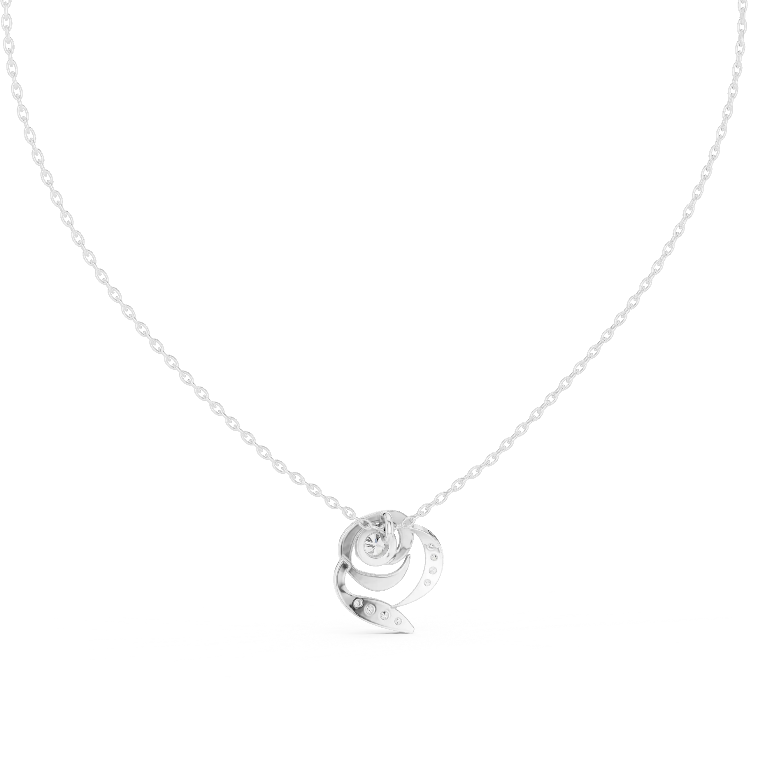 Front-View: Round Diamond Necklace with Pave Setting in 14k White Gold - Lab Grown - Driona Jewels