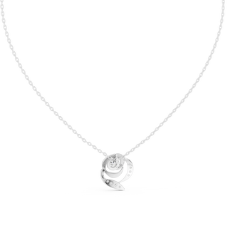 Front-View: Round Diamond Necklace with Pave Setting in 14k White Gold - Lab Grown - Driona Jewels