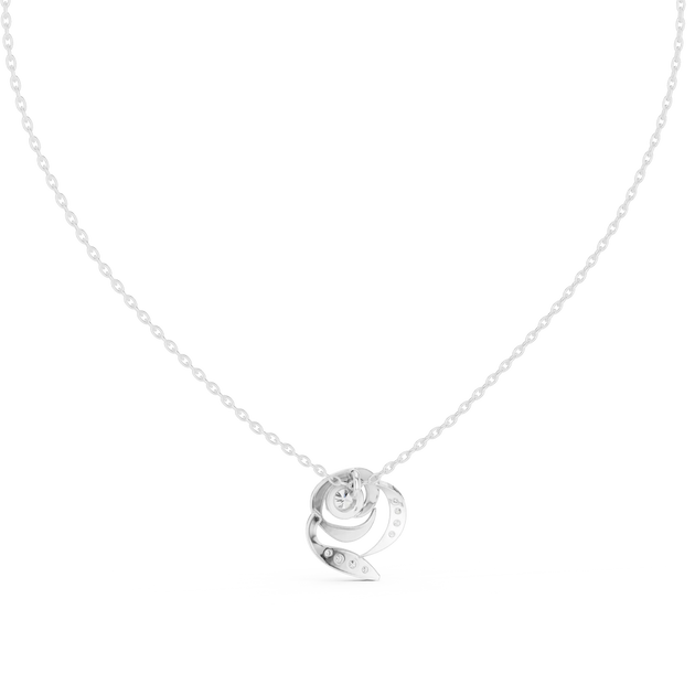 Front-View: Round Diamond Necklace with Pave Setting in 14k White Gold - Lab Grown - Driona Jewels