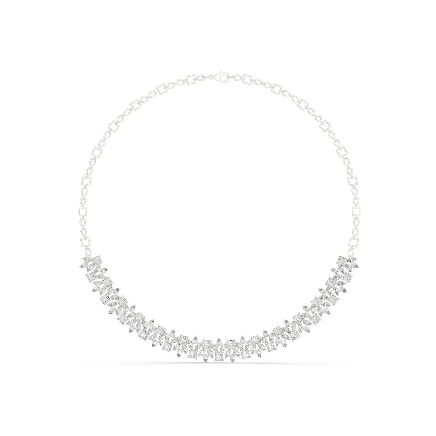 Front View: Round Diamond Necklace with Pave Setting in 14k White Gold - Lab Grown - Driona Jewels