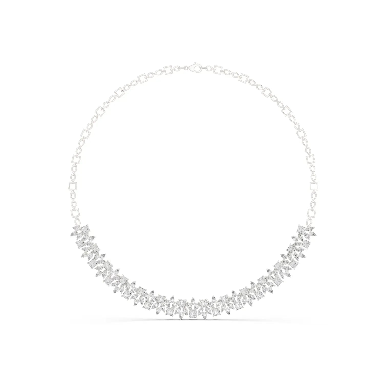 Front View: Round Diamond Necklace with Pave Setting in 14k White Gold - Lab Grown - Driona Jewels