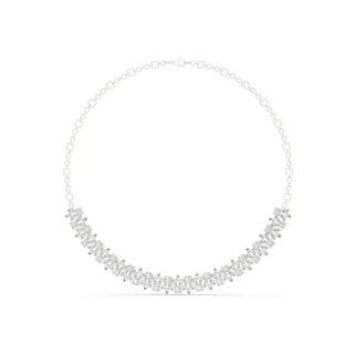 Front View: Round Diamond Necklace with Pave Setting in 14k White Gold - Lab Grown - Driona Jewels