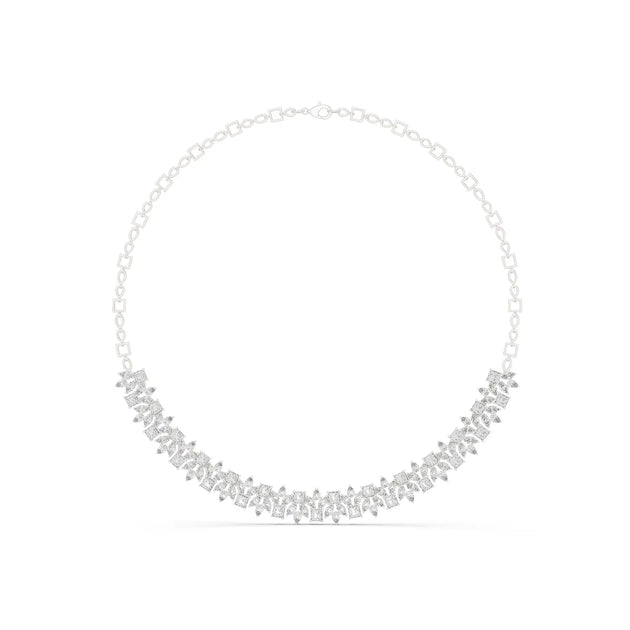Front View: Round Diamond Necklace with Pave Setting in 14k White Gold - Lab Grown - Driona Jewels