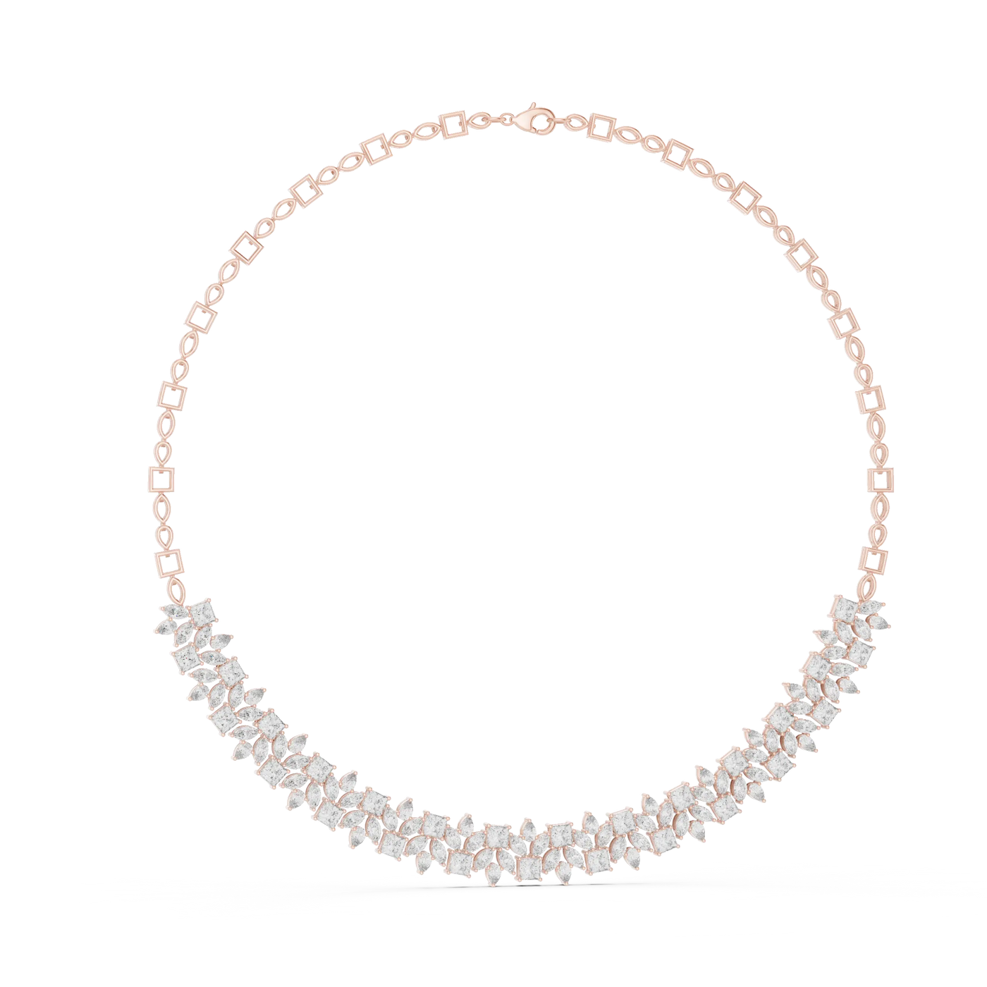 Front View: Round Diamond Necklace with Pave Setting in 14k White Gold - Lab Grown - Driona Jewels