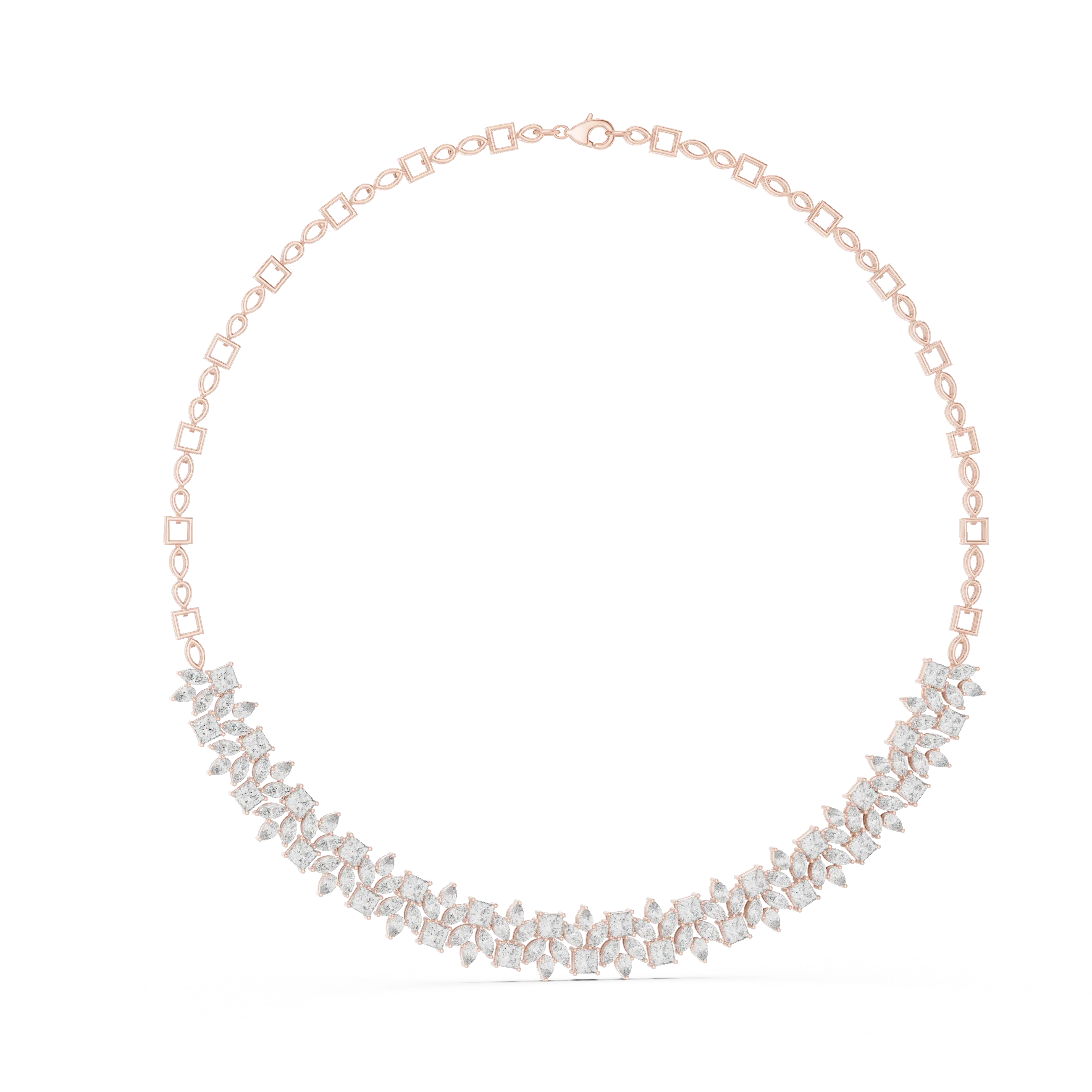 Front View: Round Diamond Necklace with Pave Setting in 14k White Gold - Lab Grown - Driona Jewels