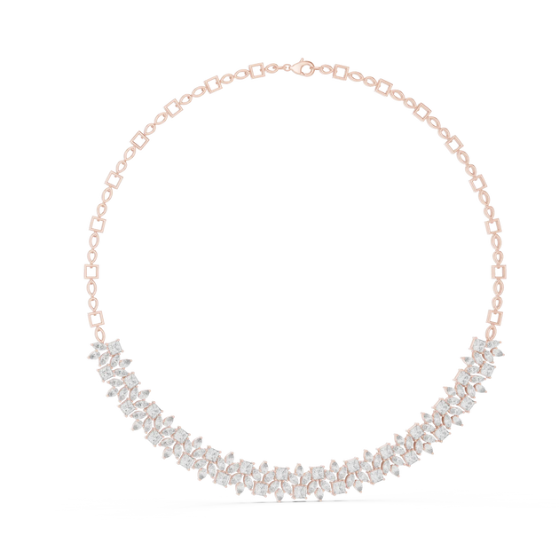 Front View: Round Diamond Necklace with Pave Setting in 14k White Gold - Lab Grown - Driona Jewels