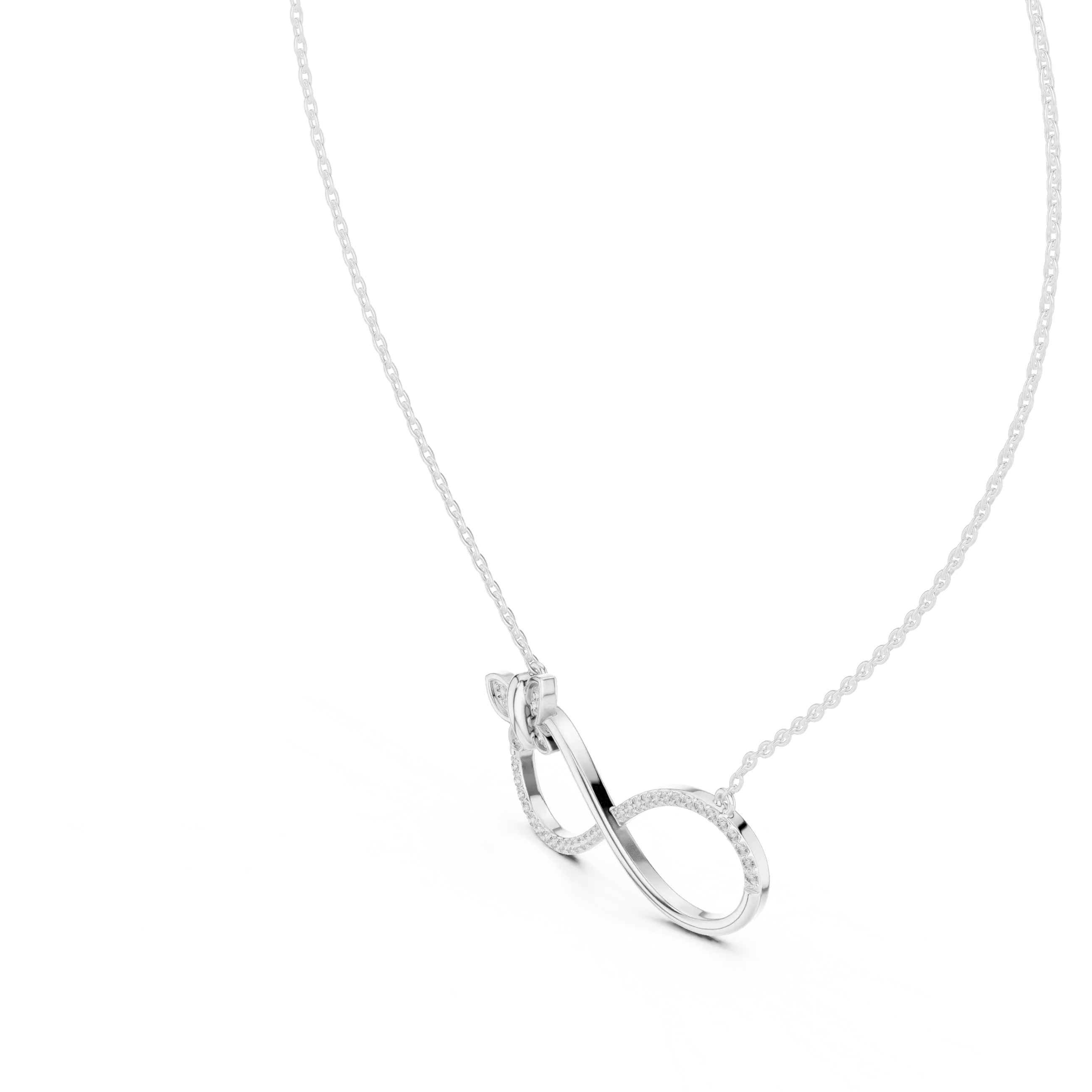 Front-View: Round Diamond Necklace with Pave Setting in 14k White Gold - Lab Grown - Driona Jewels