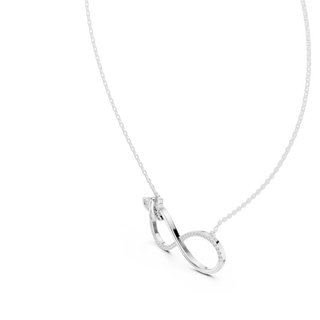 Front-View: Round Diamond Necklace with Pave Setting in 14k White Gold - Lab Grown - Driona Jewels
