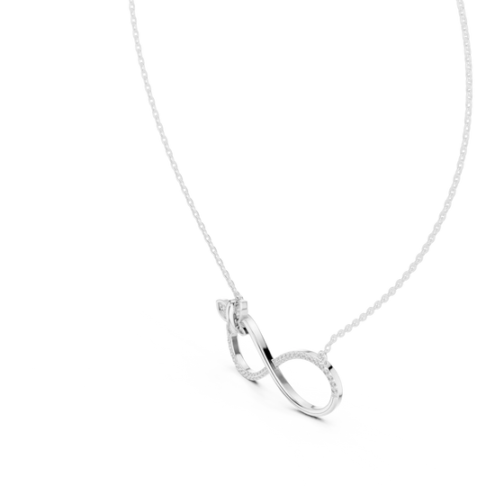 Front-View: Round Diamond Necklace with Pave Setting in 14k White Gold - Lab Grown - Driona Jewels