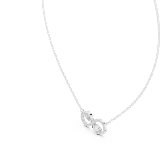 Front-View: Round Diamond Necklace with Pave Setting in 14k White Gold - Lab Grown - Driona Jewels