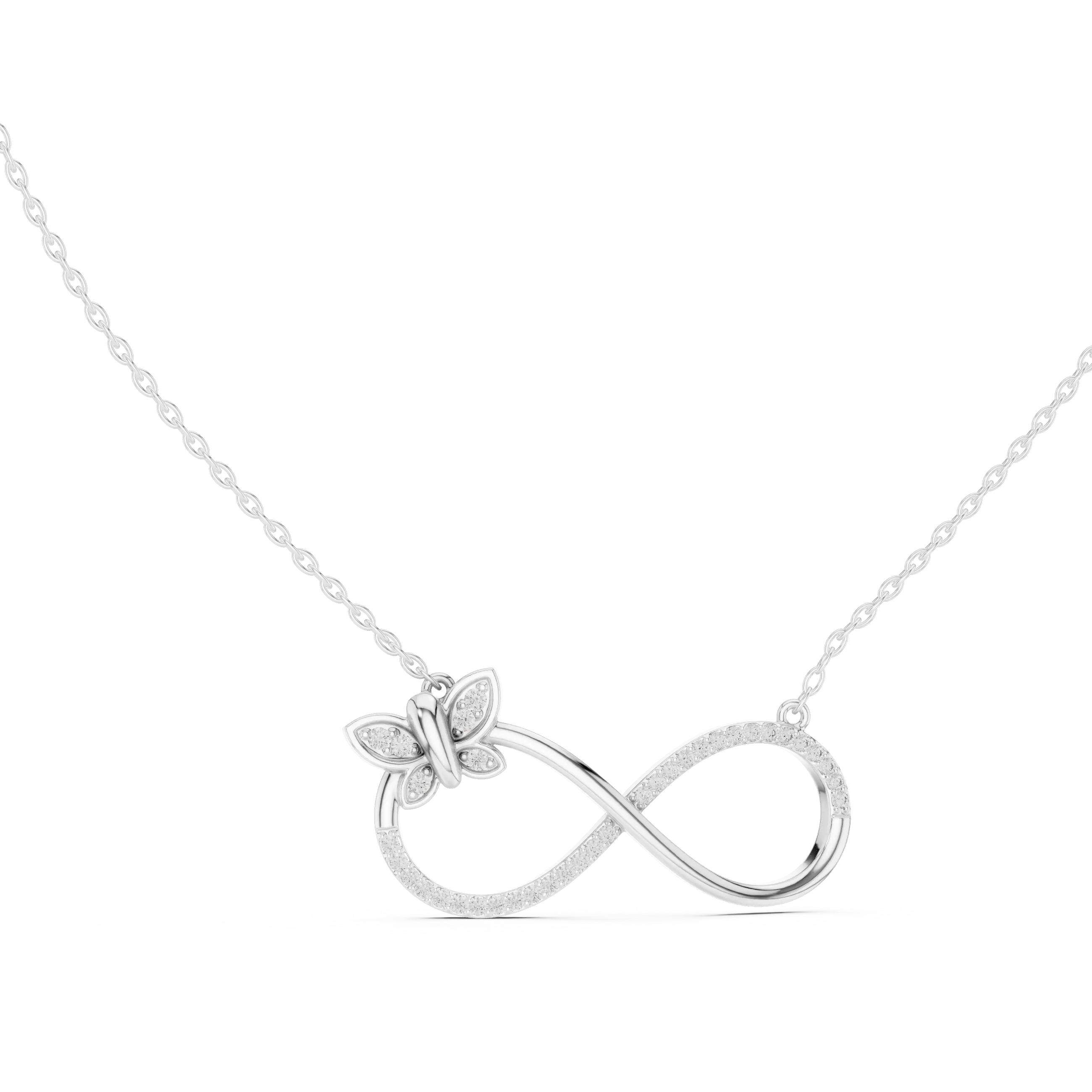 Front-View: Round Diamond Necklace with Pave Setting in 14k White Gold - Lab Grown - Driona Jewels