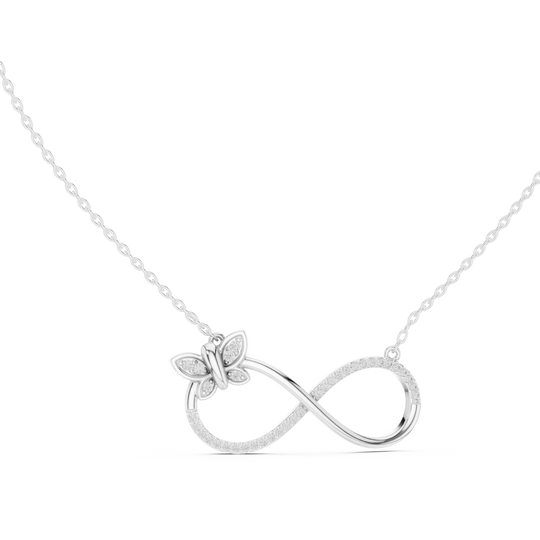 Front-View: Round Diamond Necklace with Pave Setting in 14k White Gold - Lab Grown - Driona Jewels