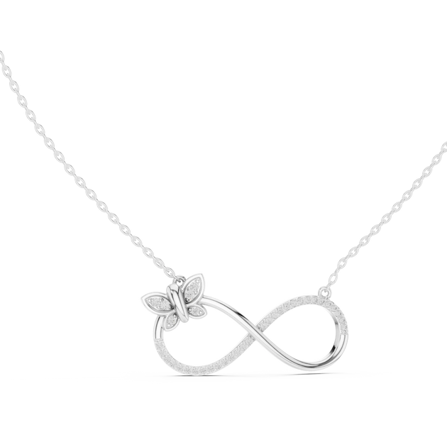 Front-View: Round Diamond Necklace with Pave Setting in 14k White Gold - Lab Grown - Driona Jewels