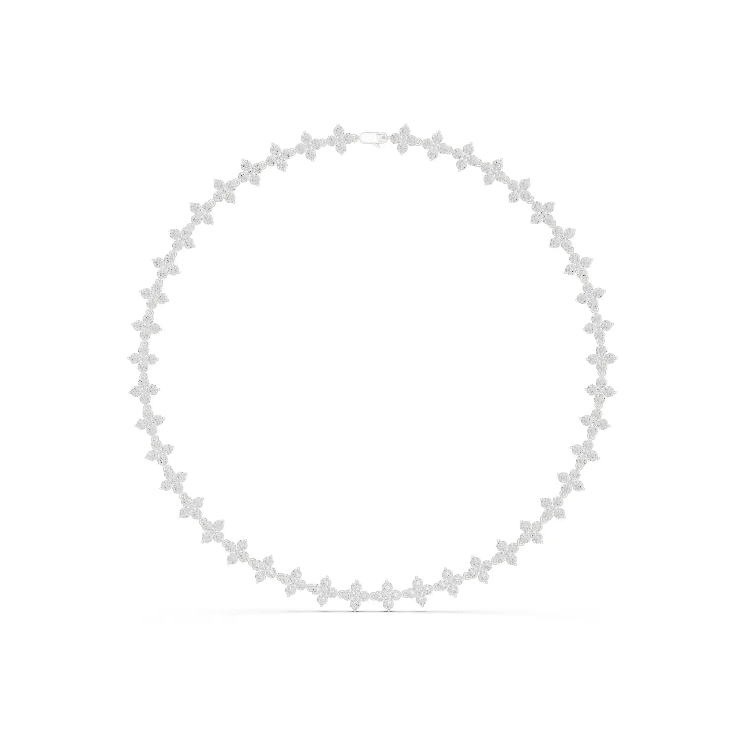 Front View: Round Diamond Necklace with Pave Setting in 14k White Gold - Lab Grown - Driona Jewels