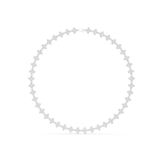 Front View: Round Diamond Necklace with Pave Setting in 14k White Gold - Lab Grown - Driona Jewels