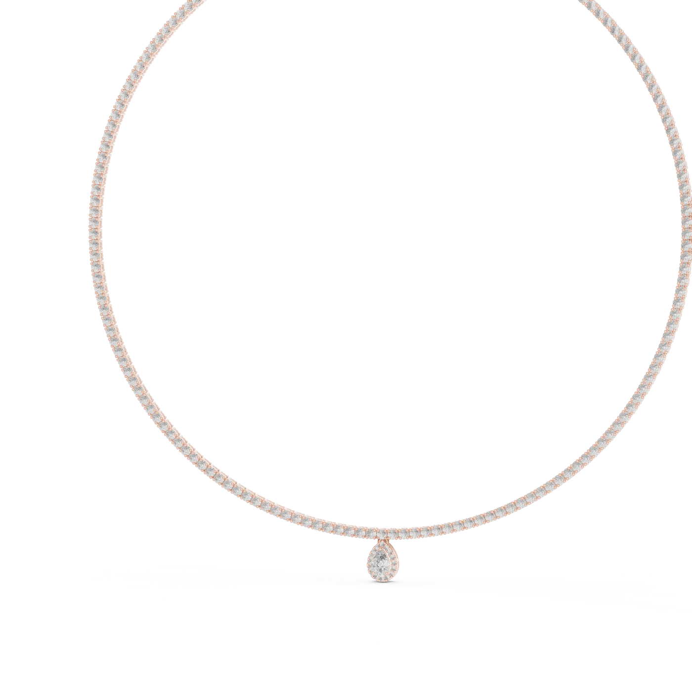 Front-view: Round Diamond Necklace with Pave Setting in 14k White Gold - Lab Grown - Driona Jewels