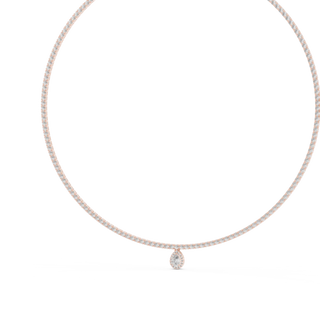 Front-view: Round Diamond Necklace with Pave Setting in 14k White Gold - Lab Grown - Driona Jewels
