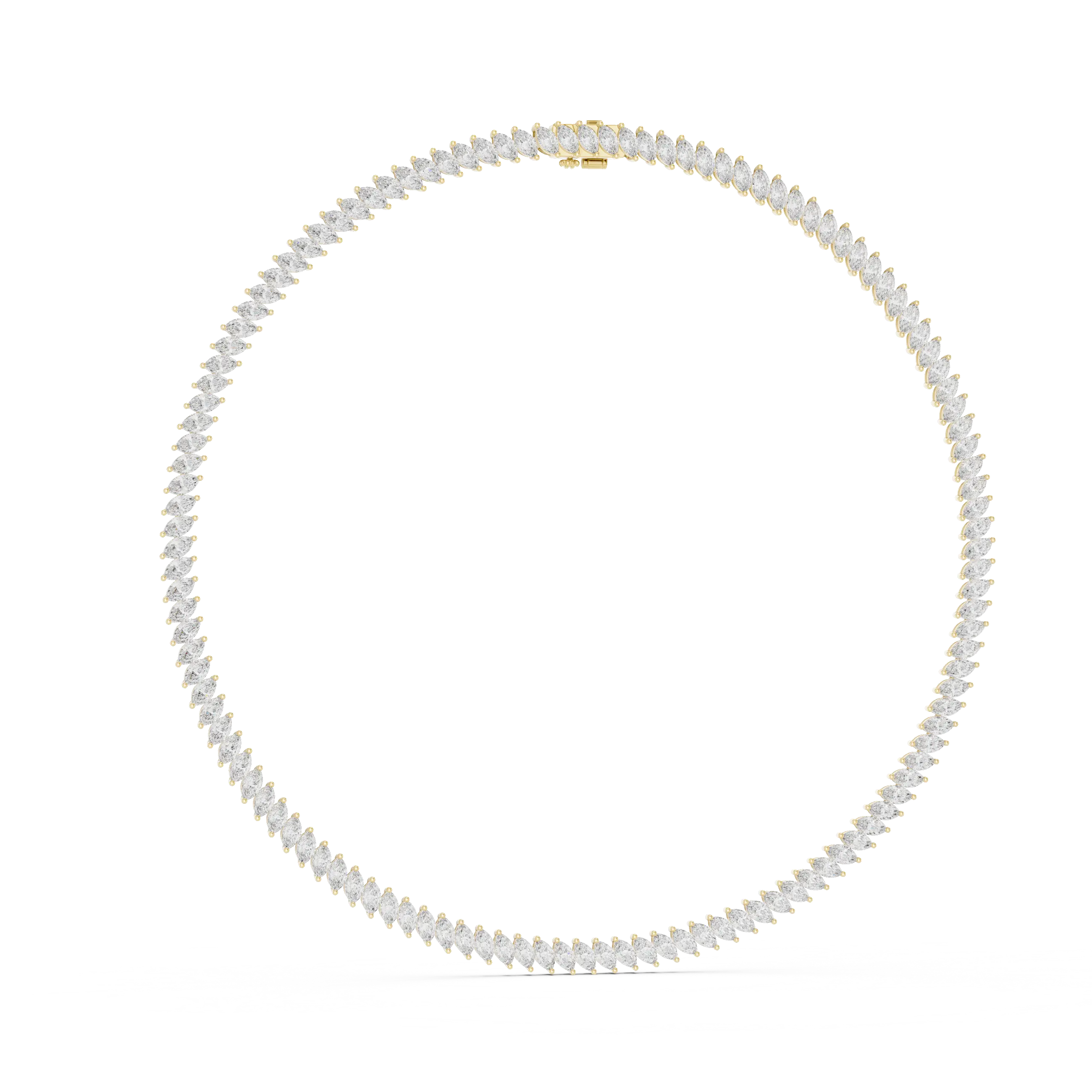 Flat Lay: Round Diamond Necklace with Pave Setting in 14k Yellow Gold - Lab Grown - Driona Jewels