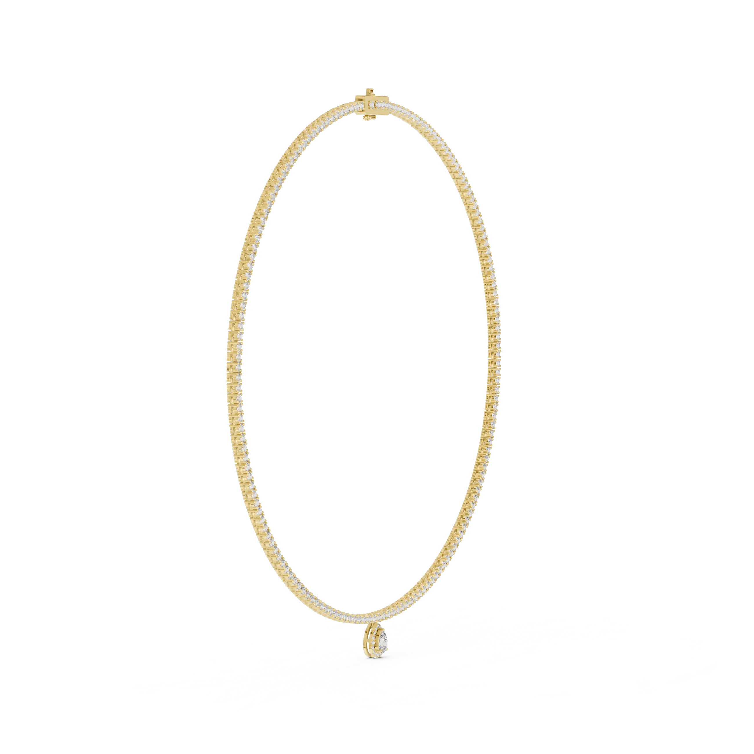 Flat Lay: Round Diamond Necklace with Pave Setting in 14k Yellow Gold - Lab Grown - Driona Jewels