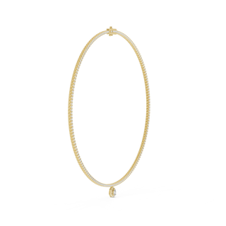 Flat Lay: Round Diamond Necklace with Pave Setting in 14k Yellow Gold - Lab Grown - Driona Jewels