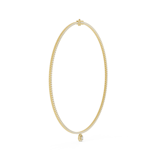 Flat Lay: Round Diamond Necklace with Pave Setting in 14k Yellow Gold - Lab Grown - Driona Jewels