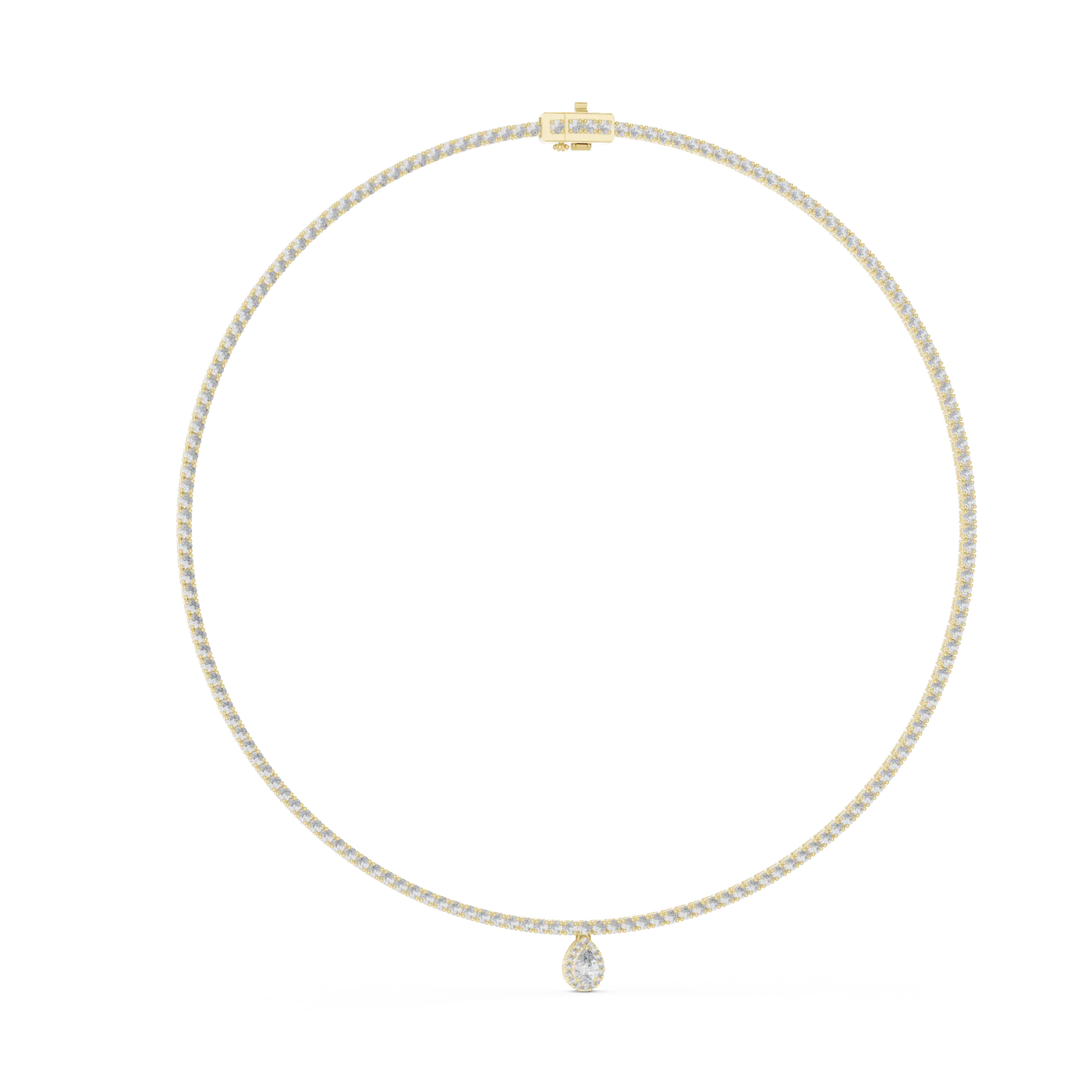 Flat Lay: Round Diamond Necklace with Pave Setting in 14k Yellow Gold - Lab Grown - Driona Jewels