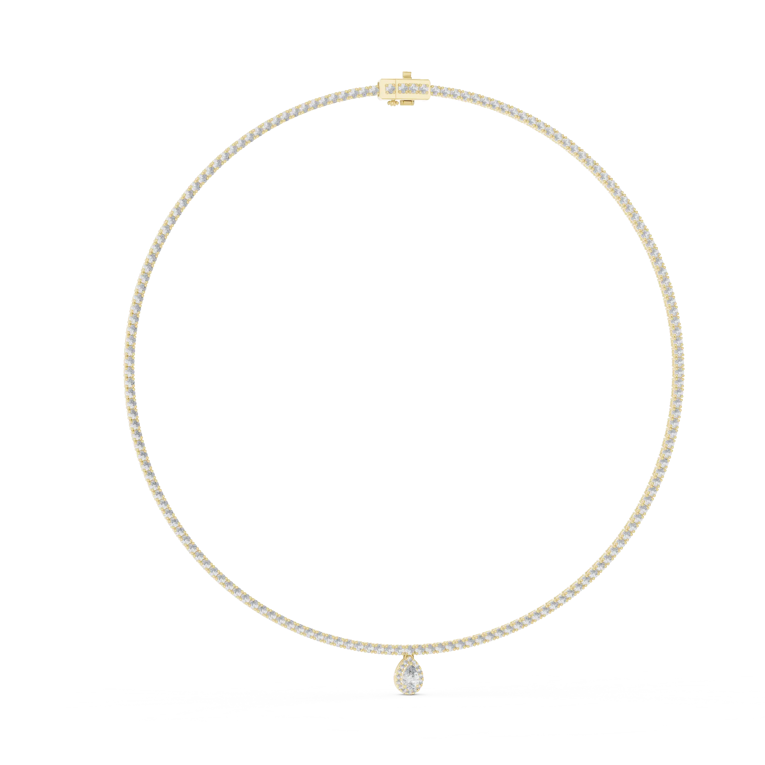 Flat Lay: Round Diamond Necklace with Pave Setting in 14k Yellow Gold - Lab Grown - Driona Jewels