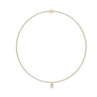 Flat Lay: Round Diamond Necklace with Pave Setting in 14k Yellow Gold - Lab Grown - Driona Jewels