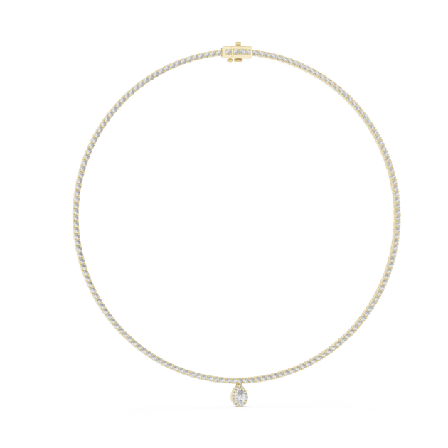 Flat Lay: Round Diamond Necklace with Pave Setting in 14k Yellow Gold - Lab Grown - Driona Jewels