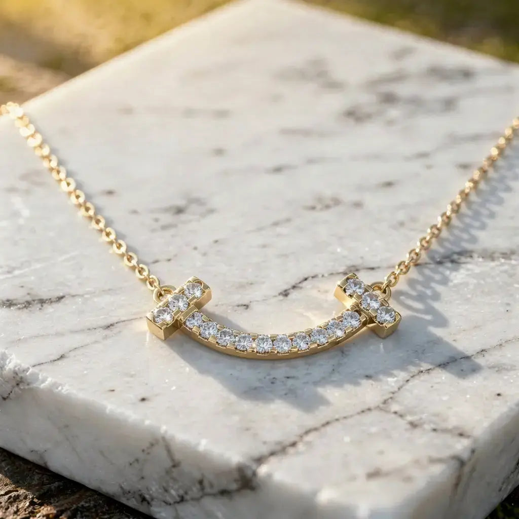 Flat Lay: Round Diamond Necklace with Pave Setting in 14k Yellow Gold - Lab Grown - Driona Jewels