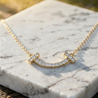 Flat Lay: Round Diamond Necklace with Pave Setting in 14k Yellow Gold - Lab Grown - Driona Jewels