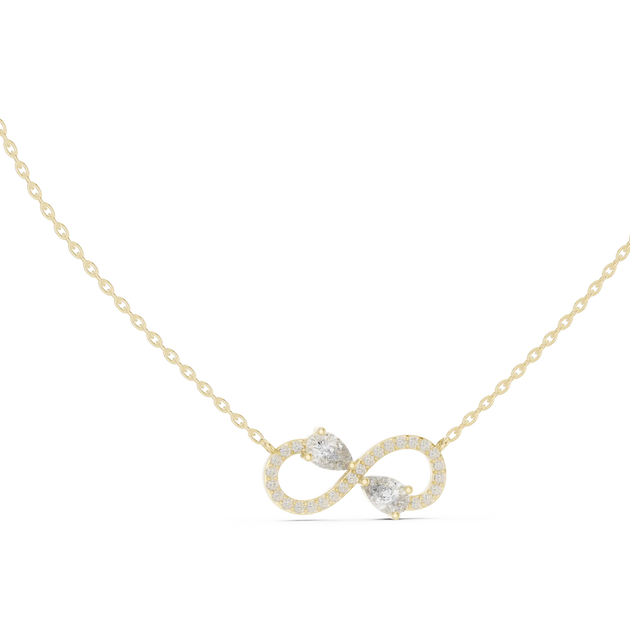 Front-View: Round Diamond Necklace with Pave Setting in 14k Yellow Gold - Lab Grown - Driona Jewels