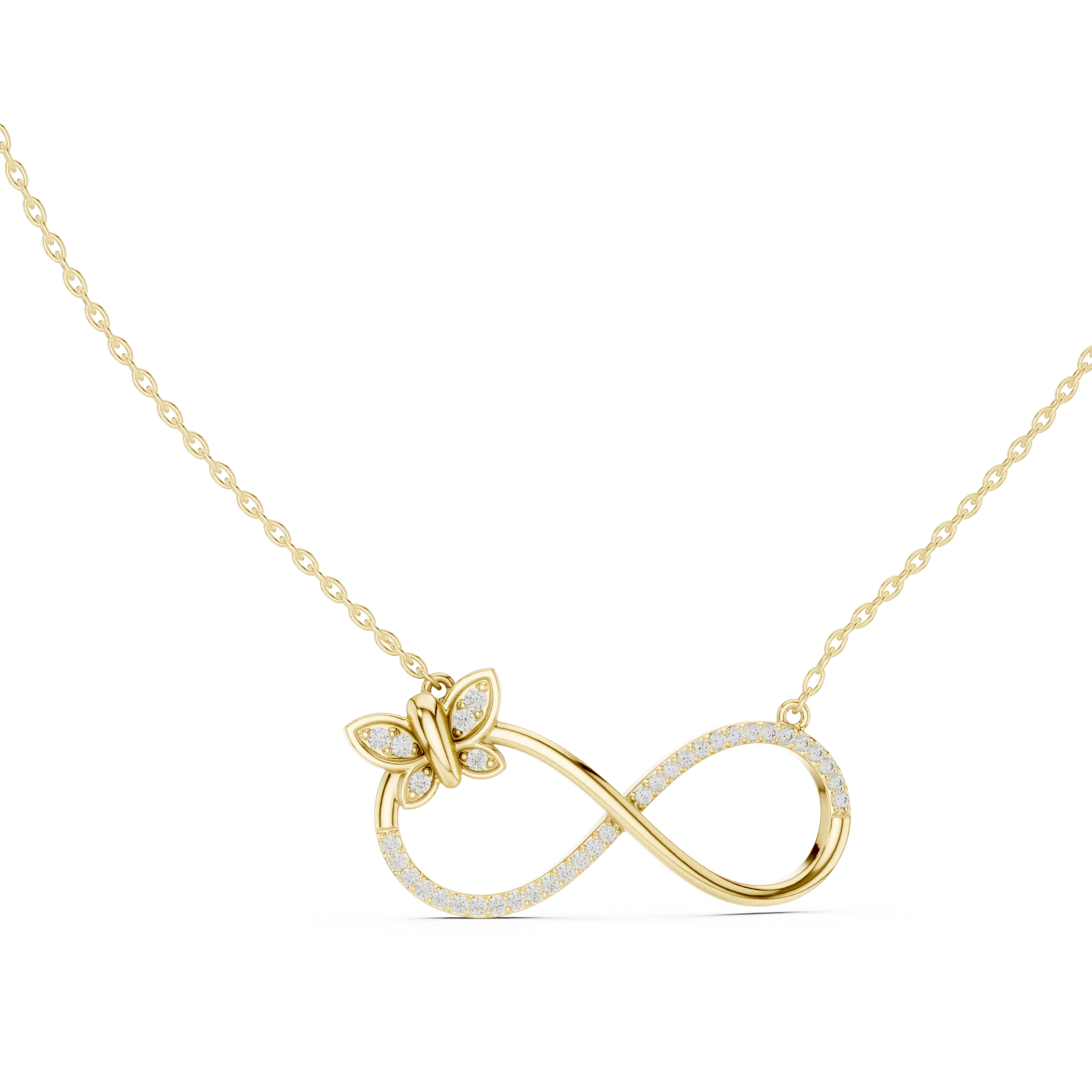 Front-View: Round Diamond Necklace with Pave Setting in 14k Yellow Gold - Lab Grown - Driona Jewels