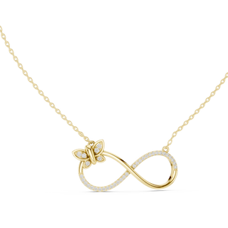 Front-View: Round Diamond Necklace with Pave Setting in 14k Yellow Gold - Lab Grown - Driona Jewels