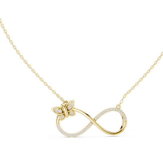 Front-View: Round Diamond Necklace with Pave Setting in 14k Yellow Gold - Lab Grown - Driona Jewels
