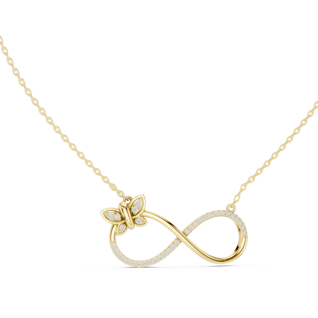 Front-View: Round Diamond Necklace with Pave Setting in 14k Yellow Gold - Lab Grown - Driona Jewels