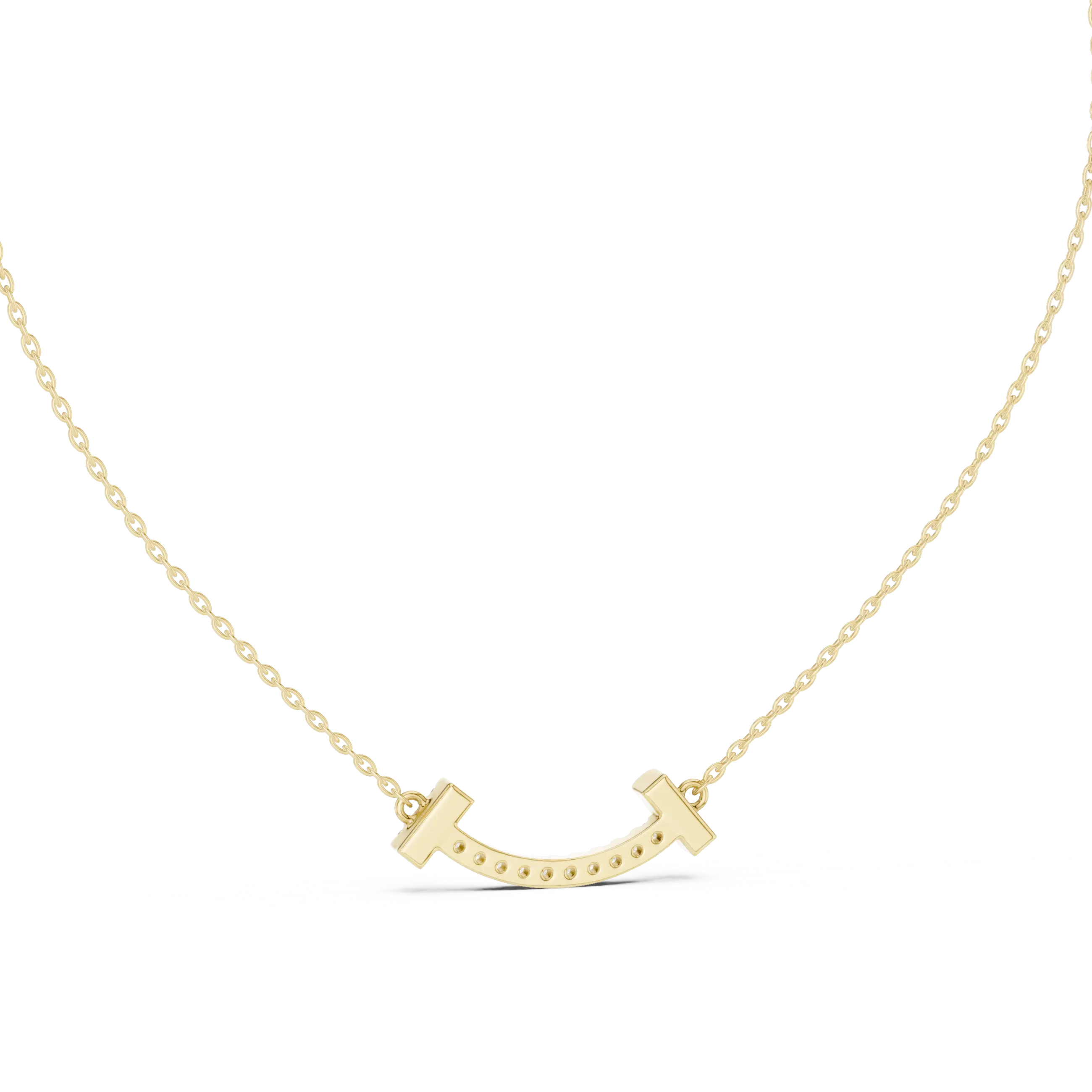 Front-View: Round Diamond Necklace with Pave Setting in 14k Yellow Gold - Lab Grown - Driona Jewels