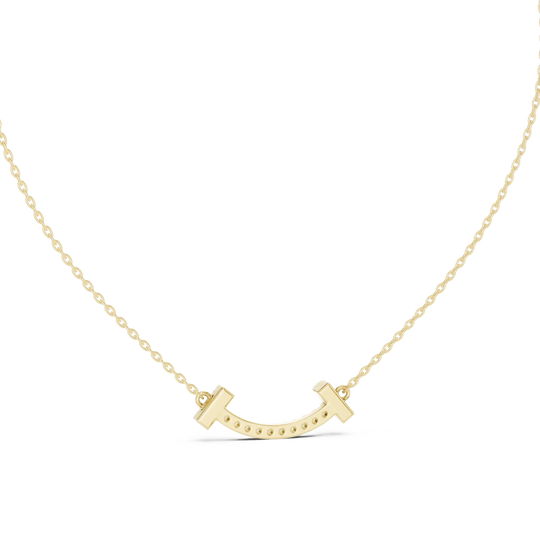 Front-View: Round Diamond Necklace with Pave Setting in 14k Yellow Gold - Lab Grown - Driona Jewels