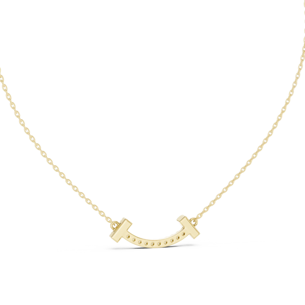 Front-View: Round Diamond Necklace with Pave Setting in 14k Yellow Gold - Lab Grown - Driona Jewels