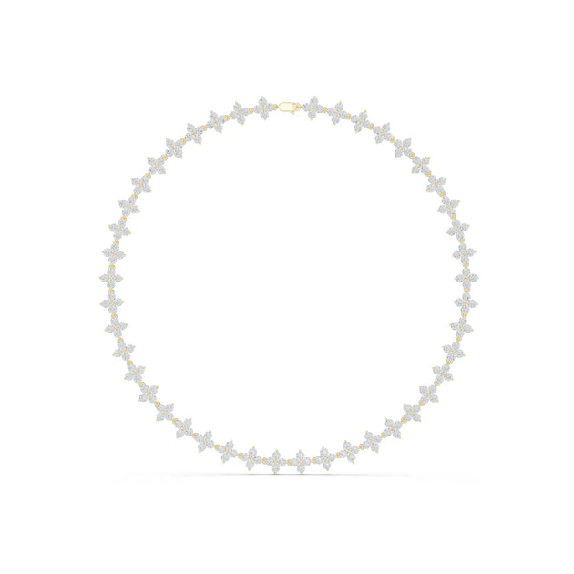 Front View: Round Diamond Necklace with Pave Setting in 14k Yellow Gold - Lab Grown - Driona Jewels