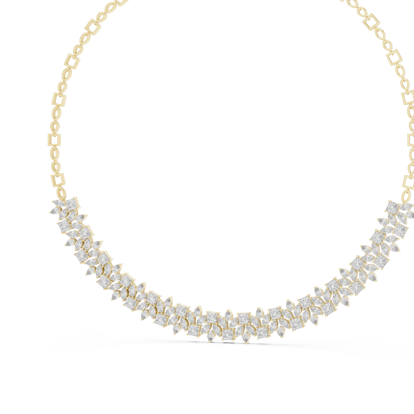 Front View: Round Diamond Necklace with Pave Setting in 14k Yellow Gold - Lab Grown - Driona Jewels