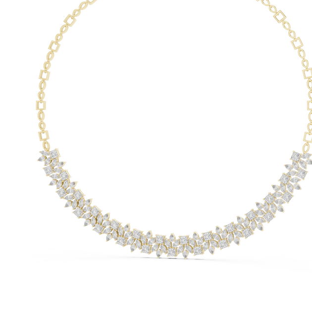 Front View: Round Diamond Necklace with Pave Setting in 14k Yellow Gold - Lab Grown - Driona Jewels