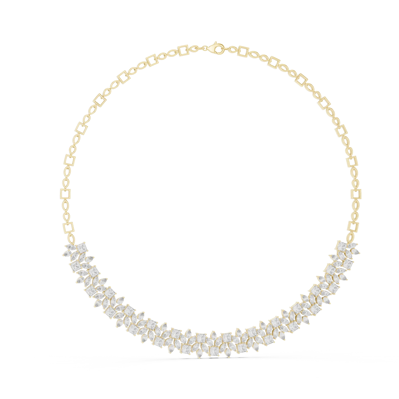 Front-View: Round Diamond Necklace with Pave Setting in 14k Yellow Gold - Lab Grown - Driona Jewels